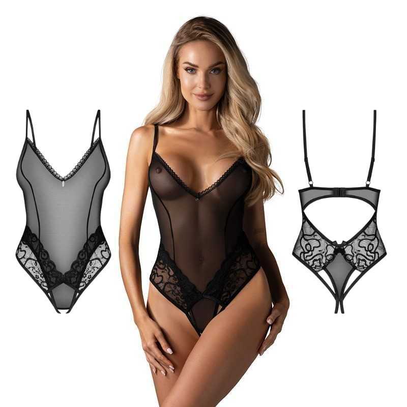 Obsessive - Blomentis crotchless teddy Black XS/S