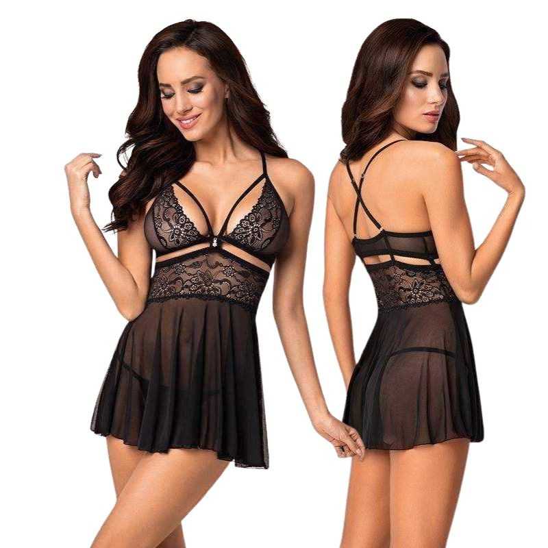 OBSESSIVE - 838-BAB-1 BABYDOLL & THONG BLACK S/M