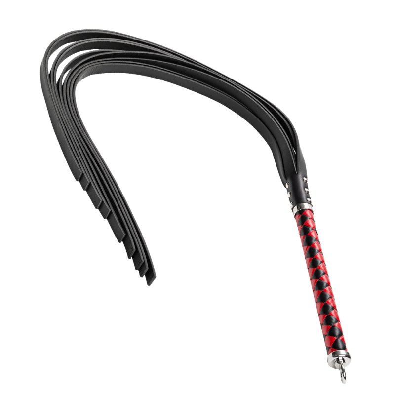 RISE - Pikk Flogger Piits (Kõvade Otsadega) 108 cm - Must/Punane