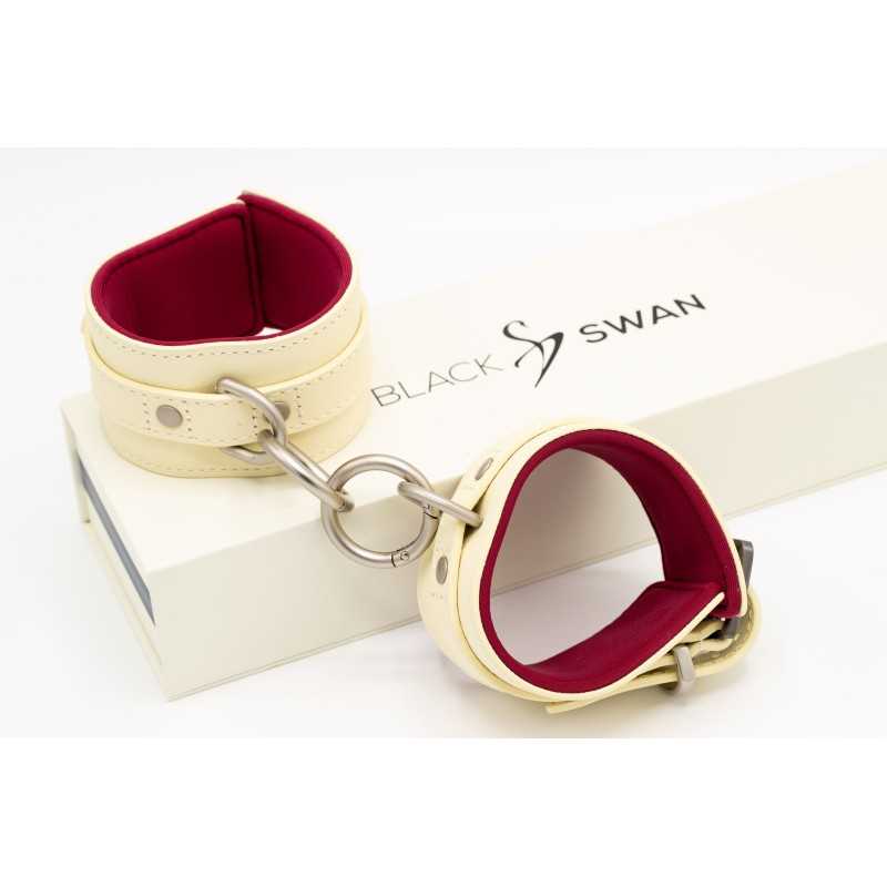 Black Swan Designz - Cream/Red Leather Wrist Cuffs S