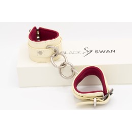 Black Swan Designz - Cream/Red Leather Wrist Cuffs M
