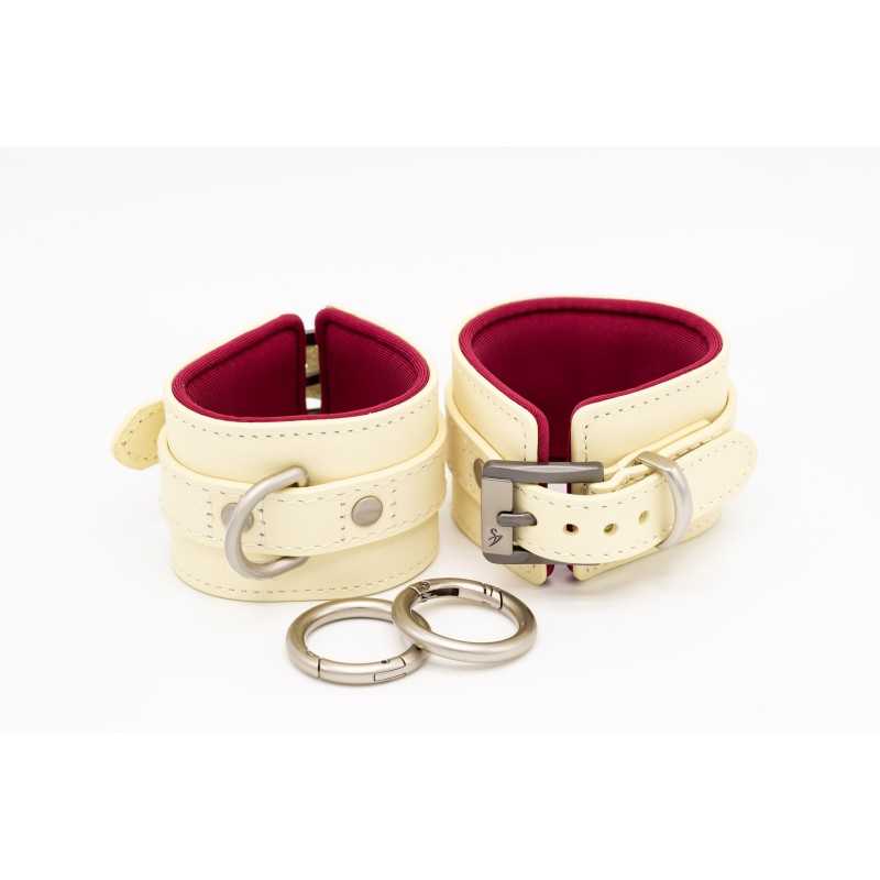 Black Swan Designz - Cream/Red Leather Wrist Cuffs M