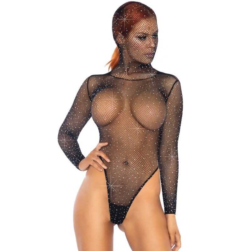 Leg Avenue – Kink Rhinestone Fishnet Hooded Teddy One Size