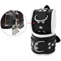 XX-DREAMSTOYS – Широкие Кожаные Наручники Чёрно-Белые + Замок
