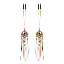 Rimba Nipple Clamps With Multicolor Feathers