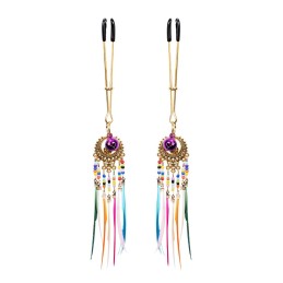 Rimba Nipple Clamps With Multicolor Feathers