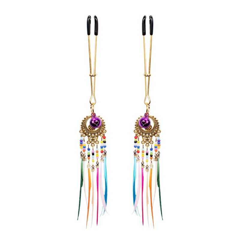 Rimba Nipple Clamps With Multicolor Feathers