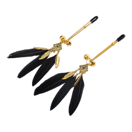 Rimba Black & Gold Feather Bondage Nipple Clamps