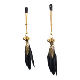 Rimba Black & Gold Feather Bondage Nipple Clamps