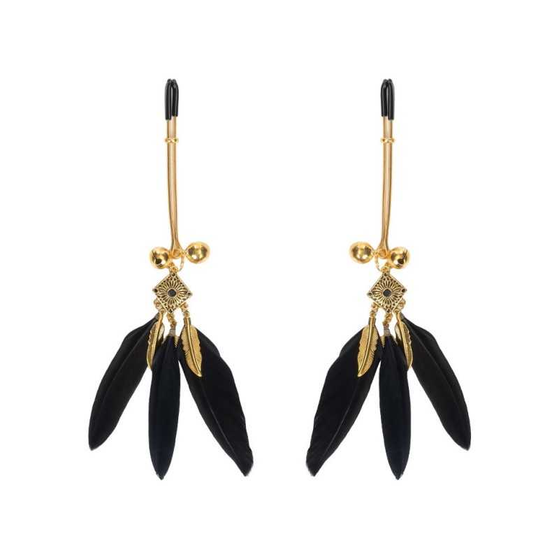 Rimba Black & Gold Feather Bondage Nipple Clamps