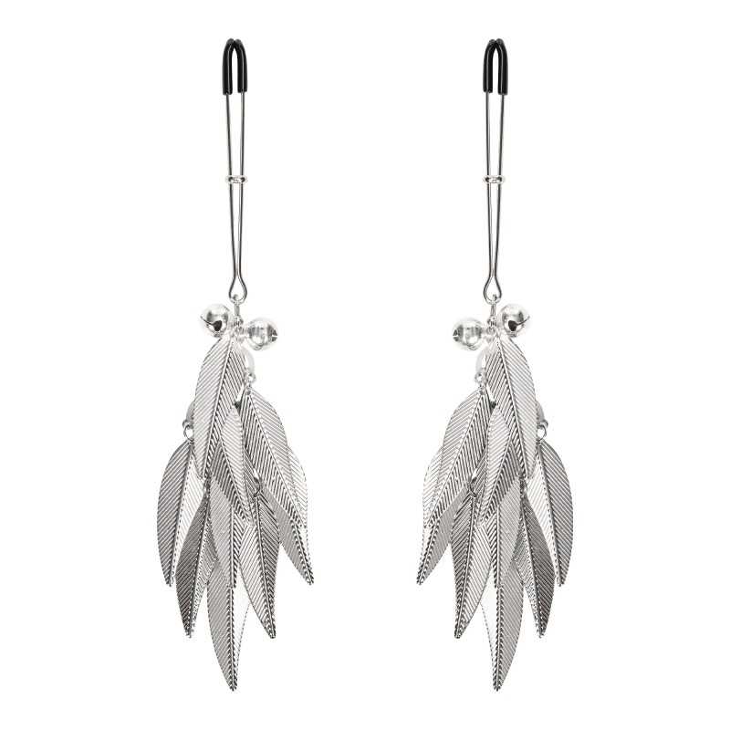 Nipple Clamps with Silver Feathers - Rimba Bondage Play