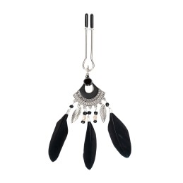Nipple Clamps with Feathers Black & Silver