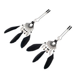 Nipple Clamps with Feathers Black & Silver