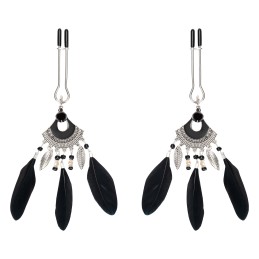 Nipple Clamps with Feathers Black & Silver