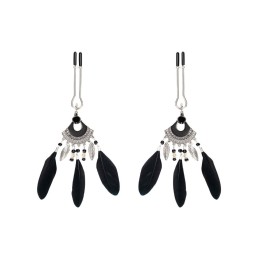 Nipple Clamps with Feathers Black & Silver