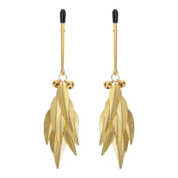 Nipple Clamps with Golden Metal Feathers - Rimba Bondage Play
