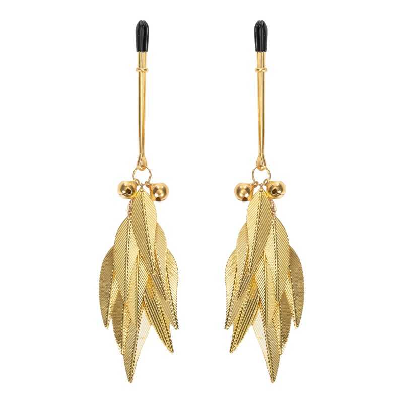 Nipple Clamps with Golden Metal Feathers - Rimba Bondage Play
