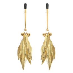 Nipple Clamps with Golden Metal Feathers - Rimba Bondage Play