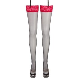 Cottelli - Black Stockings With Red Lace Size-2