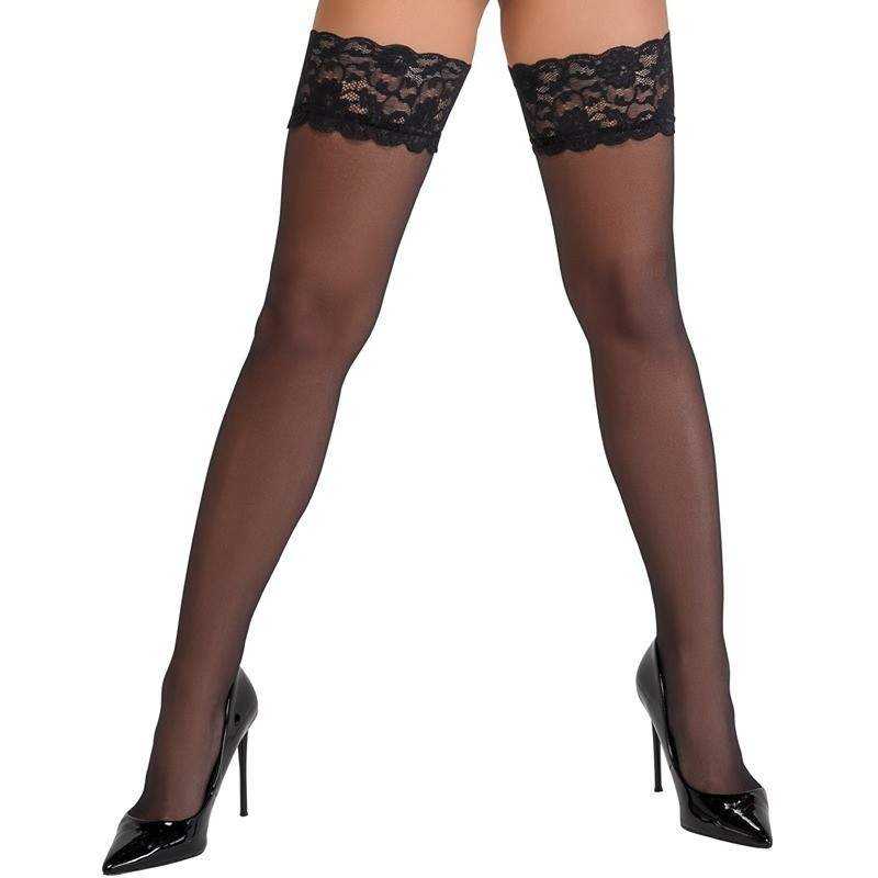 Cottelli - Black Hold-up Stockings With Wide Lace Trim Size-2