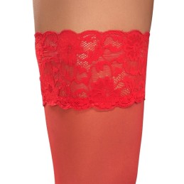 Cottelli - Red Hold-up Stockings With Lace Trim Size-2