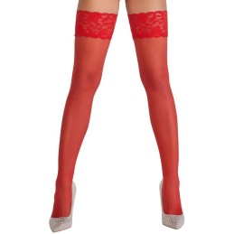 Cottelli - Red Hold-up Stockings With Lace Trim Size-2