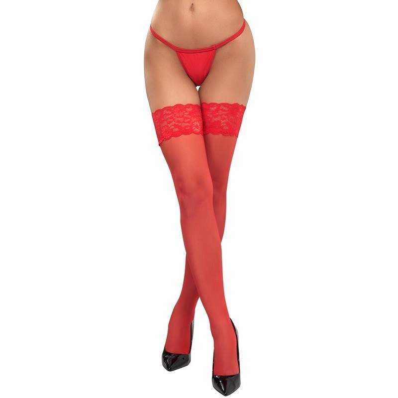Cottelli - Red Hold-up Stockings With Lace Trim Size-2