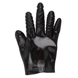 Anal Quintuple Silicone Black Glove - ANAL PLAY