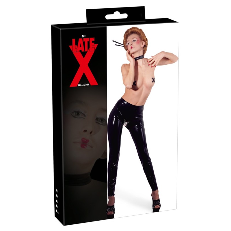 Late X - Crotchless Leggings Lateks Retuusid Must 2XL - Naiste Latex Kummiriided