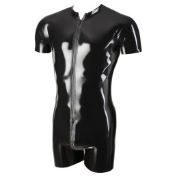 Late X - Men's Playsuit Lühike Lateks Kombinesoon Must S -